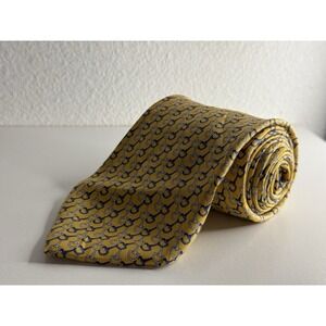Brooks Brothers Mens Neck Yellow Tie Silk Red With Blue Chain Pattern